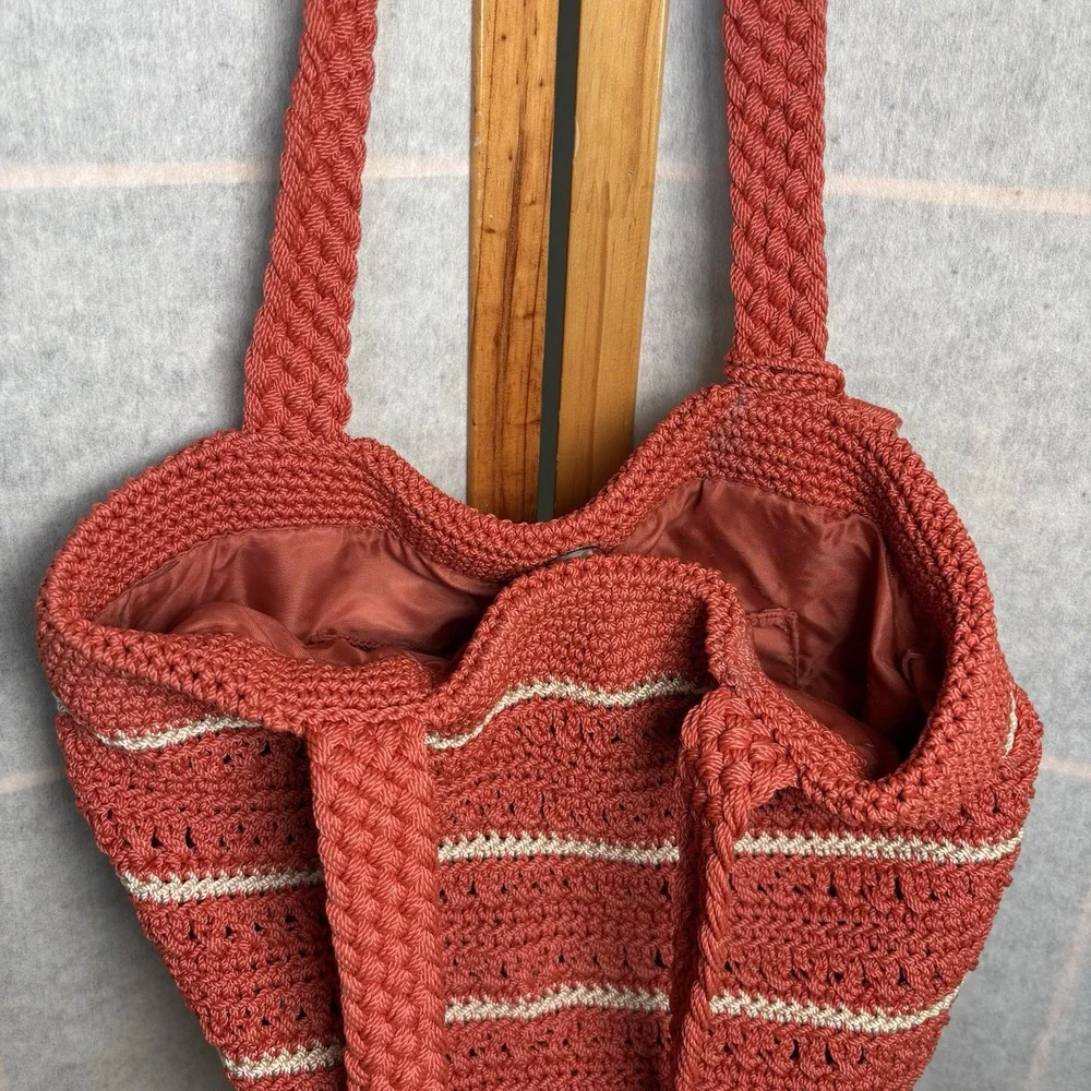 The Sak Red Orange Stripe Crochet/Handbag Purse‎ Beach Cruise Boho Y2K Woven